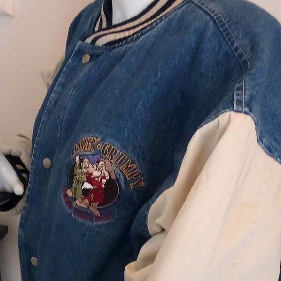 !!!RARE!!!  Disney "SEVEN DWARFS" Letterman Bomber Jeans Jacket - Picture 4 of 15